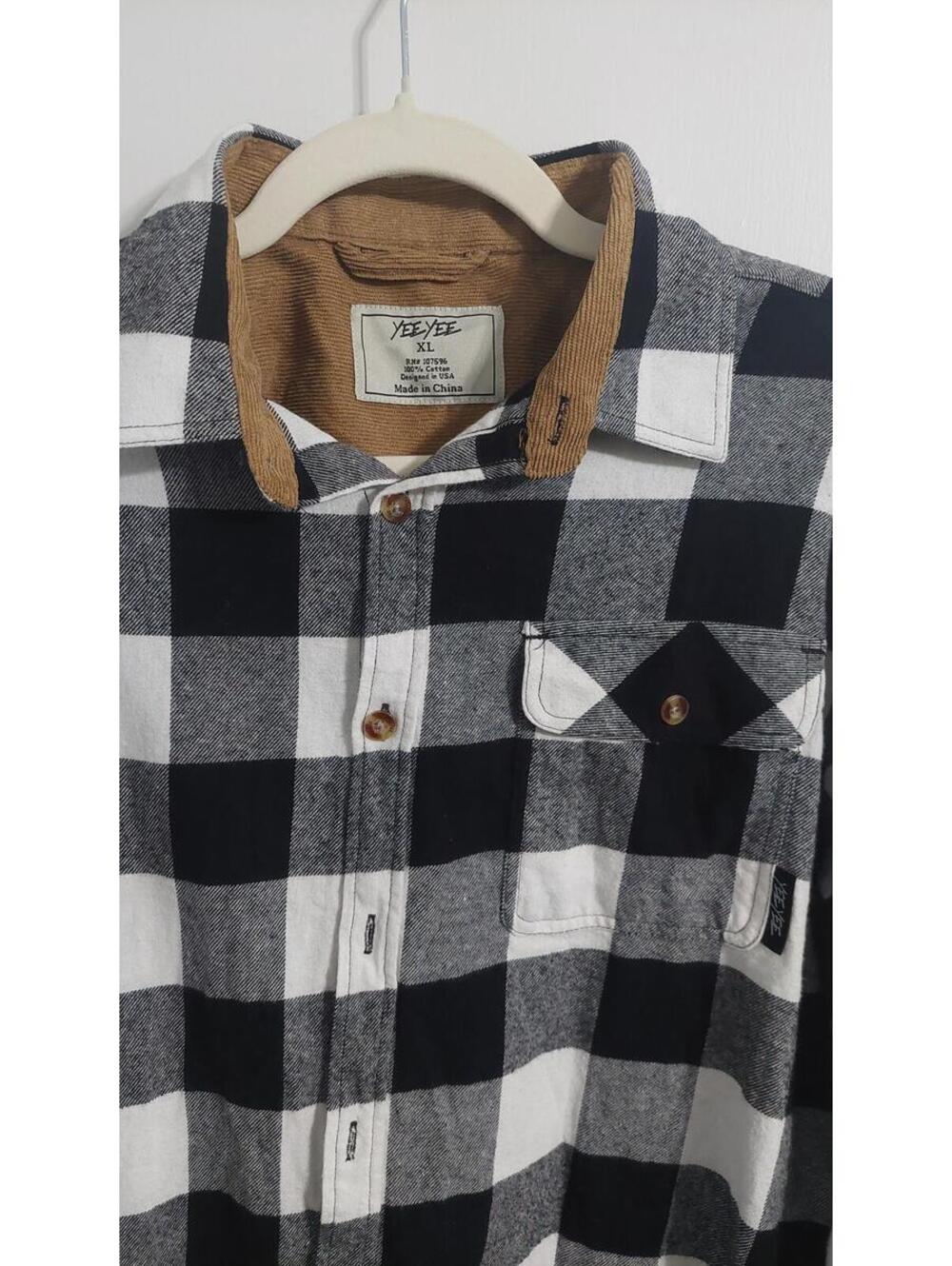 Yee Yee XL Black and White Plaid Button-Up Shirt